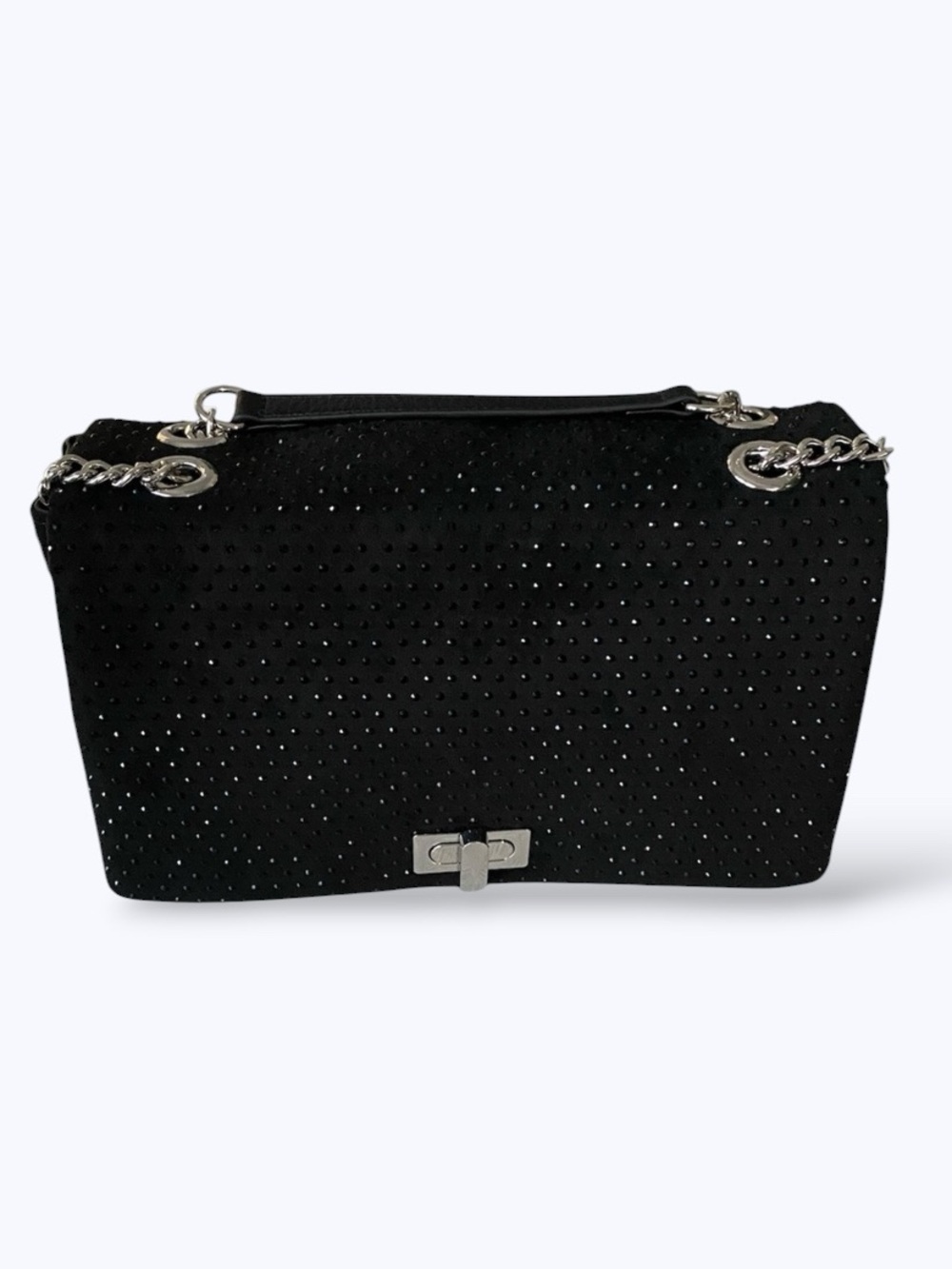 INC Black SPARKLING Soft Flap Shoulder Crossbody Bag Silver Turn-Lock Chain